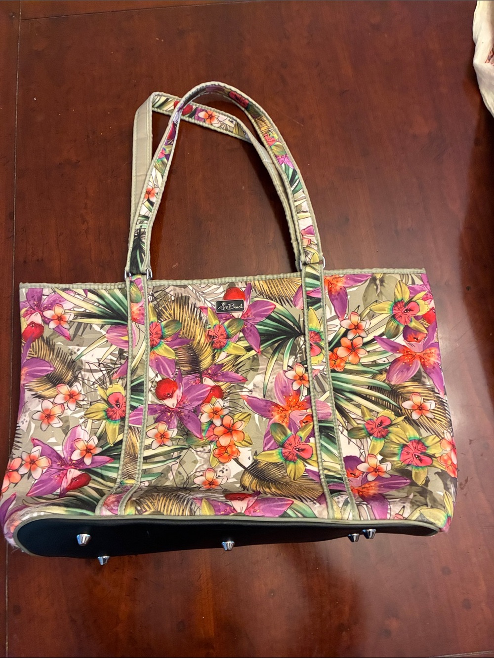 Floral Canvas Tote in Pink, Purple, Orange and Green - water resistant
